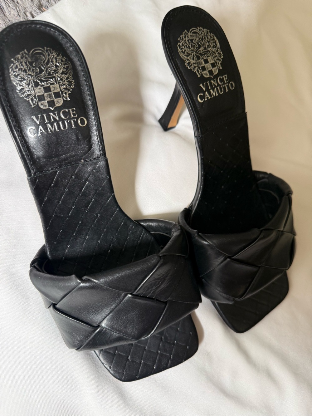 Vince Camuto Black Woven Square-Toe Heeled Mules - Picture 5 of 16